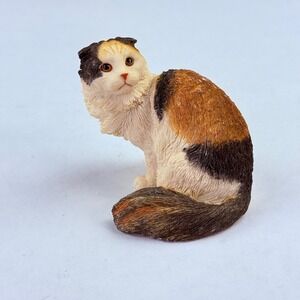 Pacific Giftware Calico Scottish Fold Cat Figurine Realistic Resin Statue
